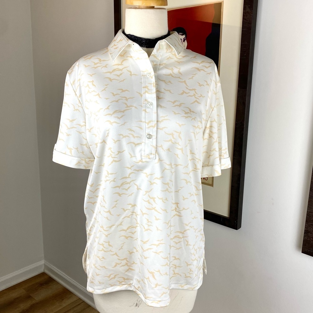 Vintage Birds Hooper Associates 60s 70s Polyester Leisure Shirt Blouse 14